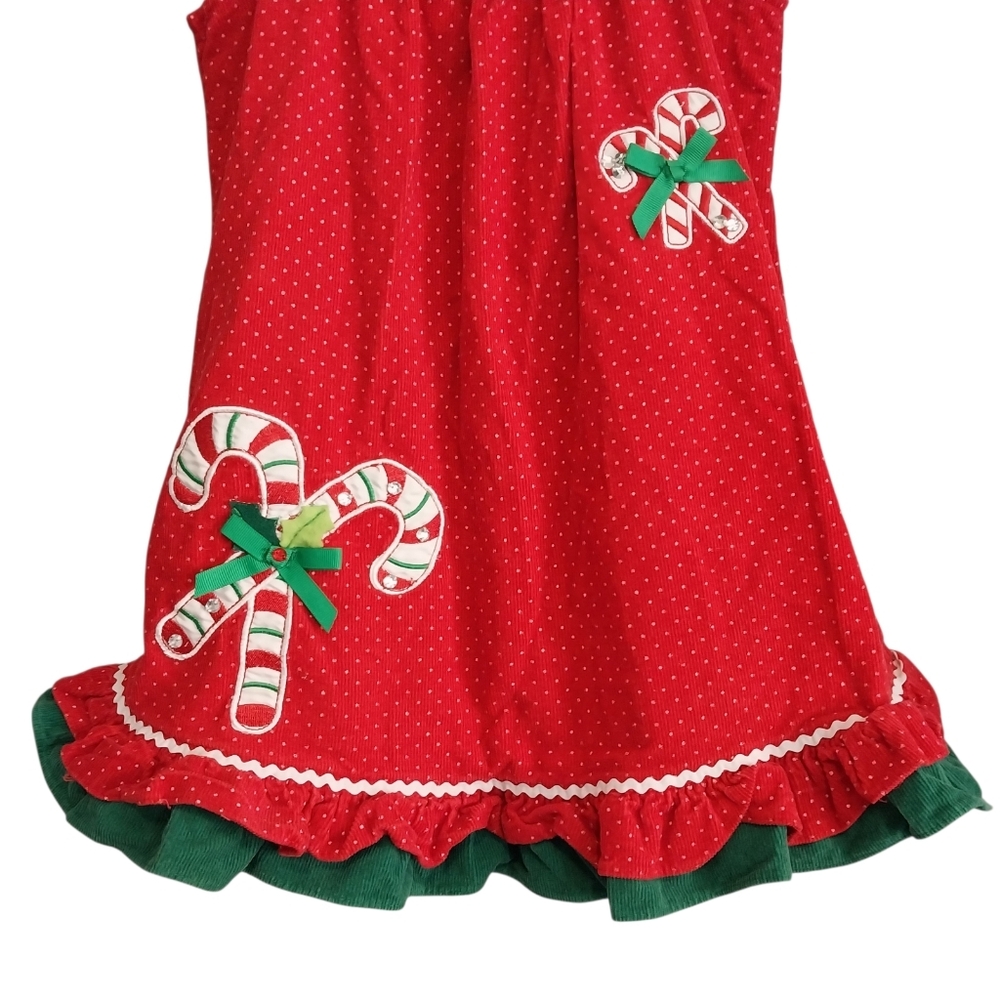 Vtg Rare Editions Girls Size 5 Red Corduroy Candy Cane Christmas Jumper Dress - Picture 5 of 12